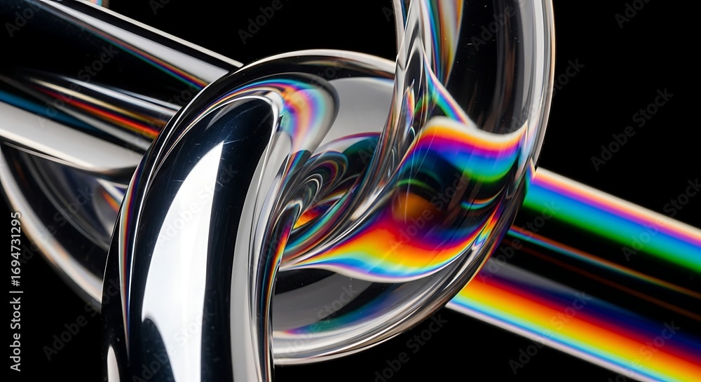 Poster abstract intertwined clear and reflective forms with rainbow light spectrum