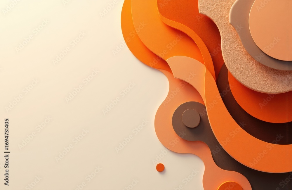 Poster abstract geometric shapes with layered circular patterns in warm orange, beige, and brown tones crea