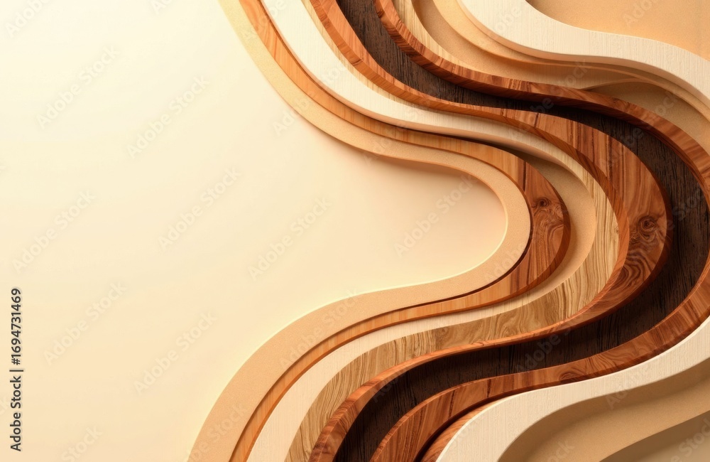 Poster curved wooden layers creating an abstract pattern with warm tones and smooth textures