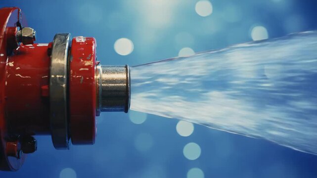 red fire hydrant sprays a powerful stream of water