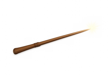 Brown magic wand emitting light on transparent background