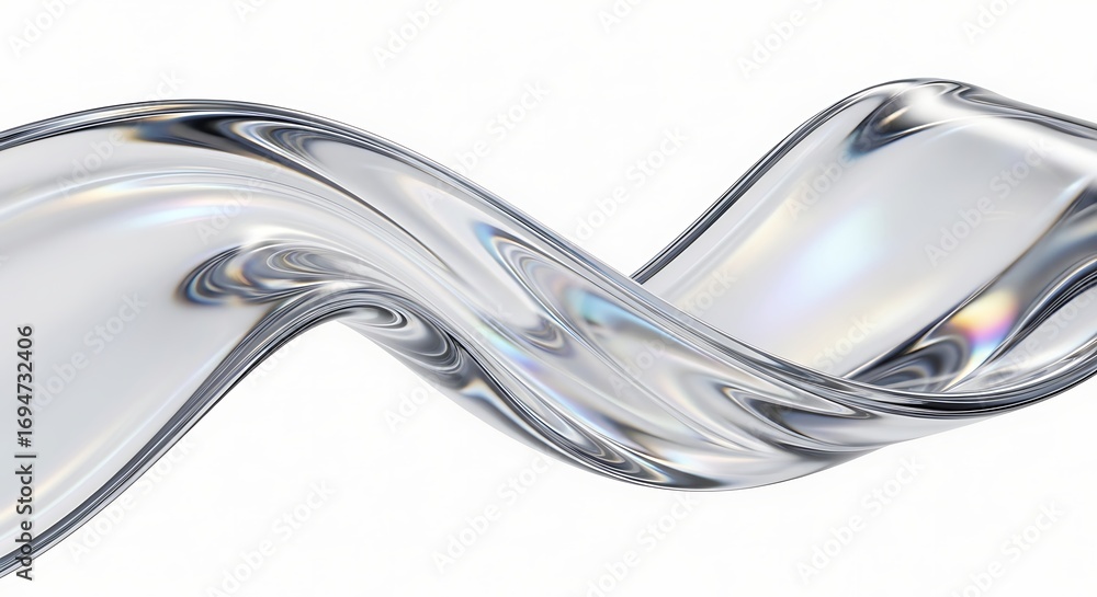 Poster abstract transparent flowing wave form with light refractions on white background