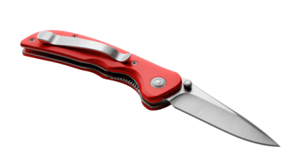 Sleek Pocket Knife: A close-up shot showcasing a brand new, sharp, and vibrant pocket knife resting at an angle, ready for any task.