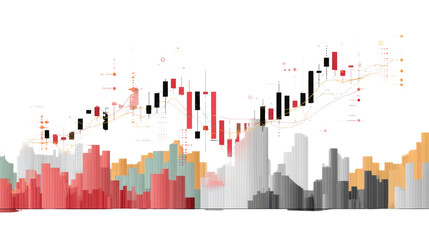 Financial Growth and Analysis: A visually striking image depicting candlestick charts that appear to form a dynamic, layered cityscape, symbolizing financial growth