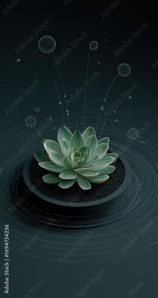 Poster abstract succulent in a dark circular setting