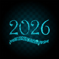 Blue particles wave in form of 2026 digits with bright shining and glowind particles isolated on transparent background. Glitter bright trail, glowing wave vector illustration