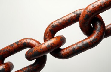 Fototapeta premium Close-up of a rusty metal chain link with textured surface and weathered appearance