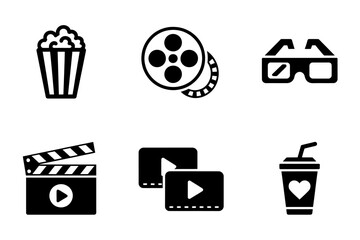 Cinema Night Essentials Icons for Movie, Popcorn, Film, and More - Vector Illustration