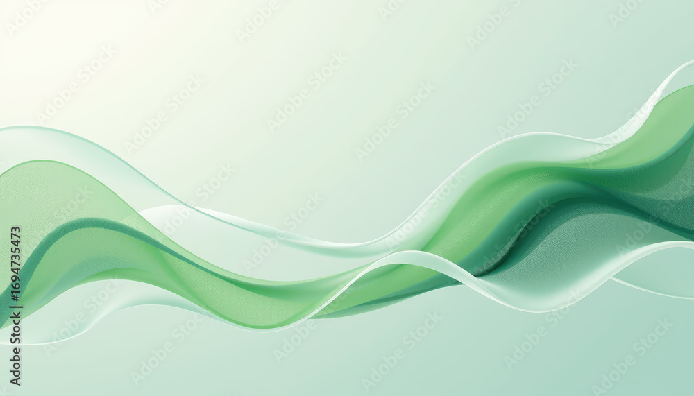 Poster abstract green wave smooth flowing background modern soft elegant light gradient design motion peace