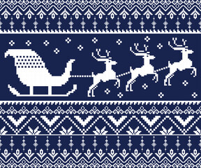 Image of snow falling over christmas pattern on red background. Christmas, festivity, celebration and tradition concept digitally generated image.
