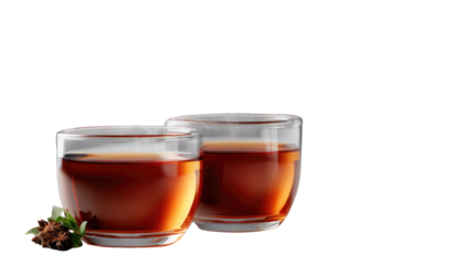 Tea Time Duo: A refined close-up showcases two clear glass cups filled with rich, inviting tea, offering a sensory experience that evokes warmth and comfort.