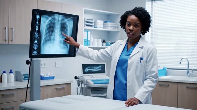 Doctor analyzing a chest xray in a hospital setting. Suitable for medical presentations, educational materials, healthcare websites, and diagnostic publications.
