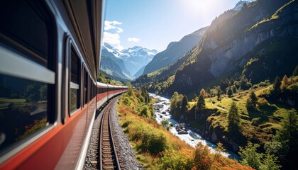 View of a valley through a window of a train, travel concept