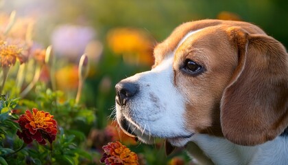 beagle dog in garden