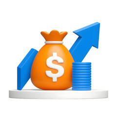 3D Illustration of Money Bag with Increasing Trend