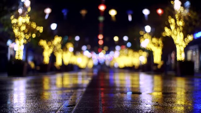 banner background of Navratri Day, [A portrayal of lights adorning the streets, with reflections in creating a magical ambiance during the festival nights