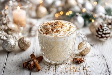 Fototapeta premium Festive Eggnog in a Glass Mug