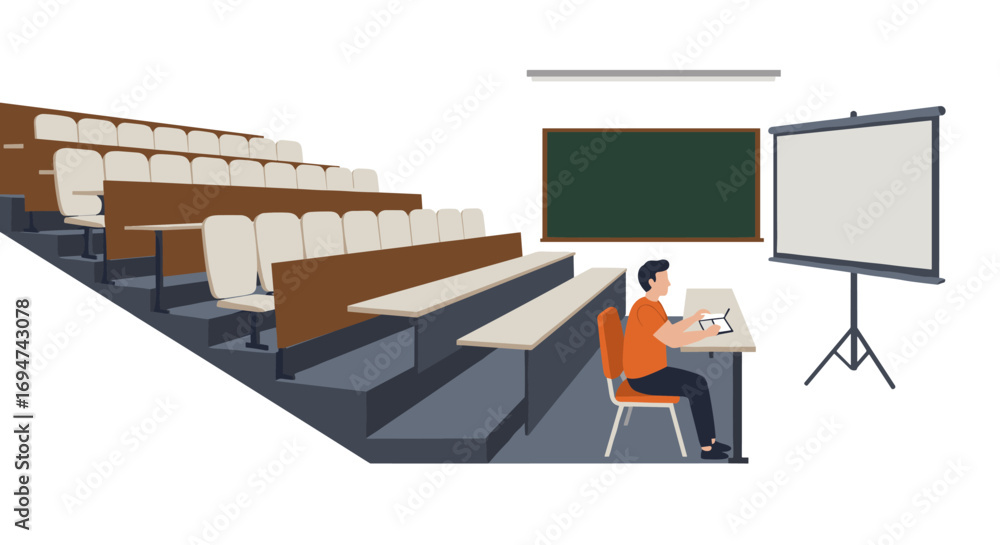 Aufkleber modern classroom with a student using tablet in a lecture hall