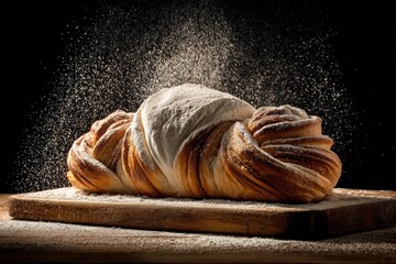 Freshly baked bread sprinkled with powdered sugar