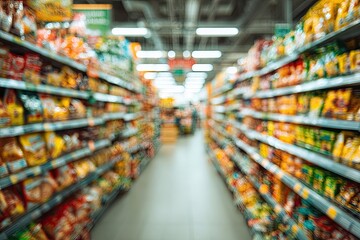 Fototapeta premium Blurred supermarket aisle with snacks (3)