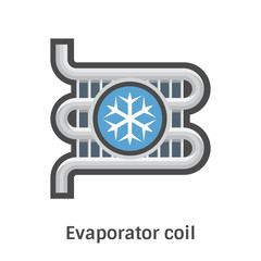Evaporator coil or cooling coil vector icon. Part of indoor unit in HVAC systems for cooling air in rooms. Element in air conditioning split system for maintaining comfortable indoor environments.