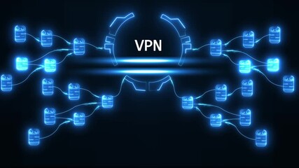 Neon blue V P N network connection servers data transfer secure digital communication technology abstract background - Powered by Adobe