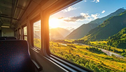 Fototapeta premium View of a valley through a window of a train, travel concept