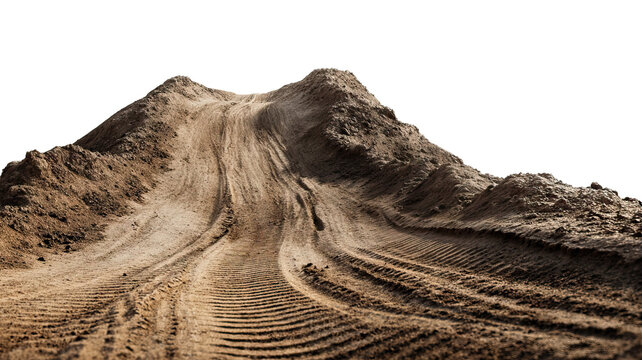 Muddy dirt road with deep tire tracks, isolated on transparent cutout background