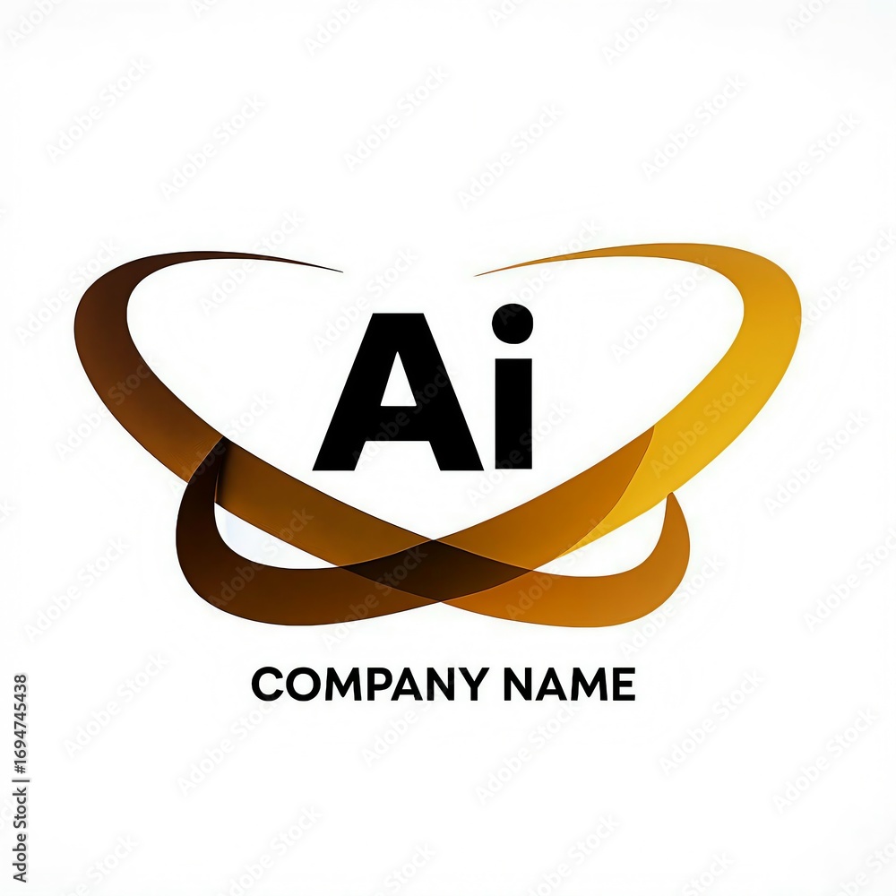 Poster abstract golden infinity loop with ai initials and company name placeholder