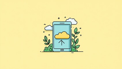 Smartphone with cloud upload illustration