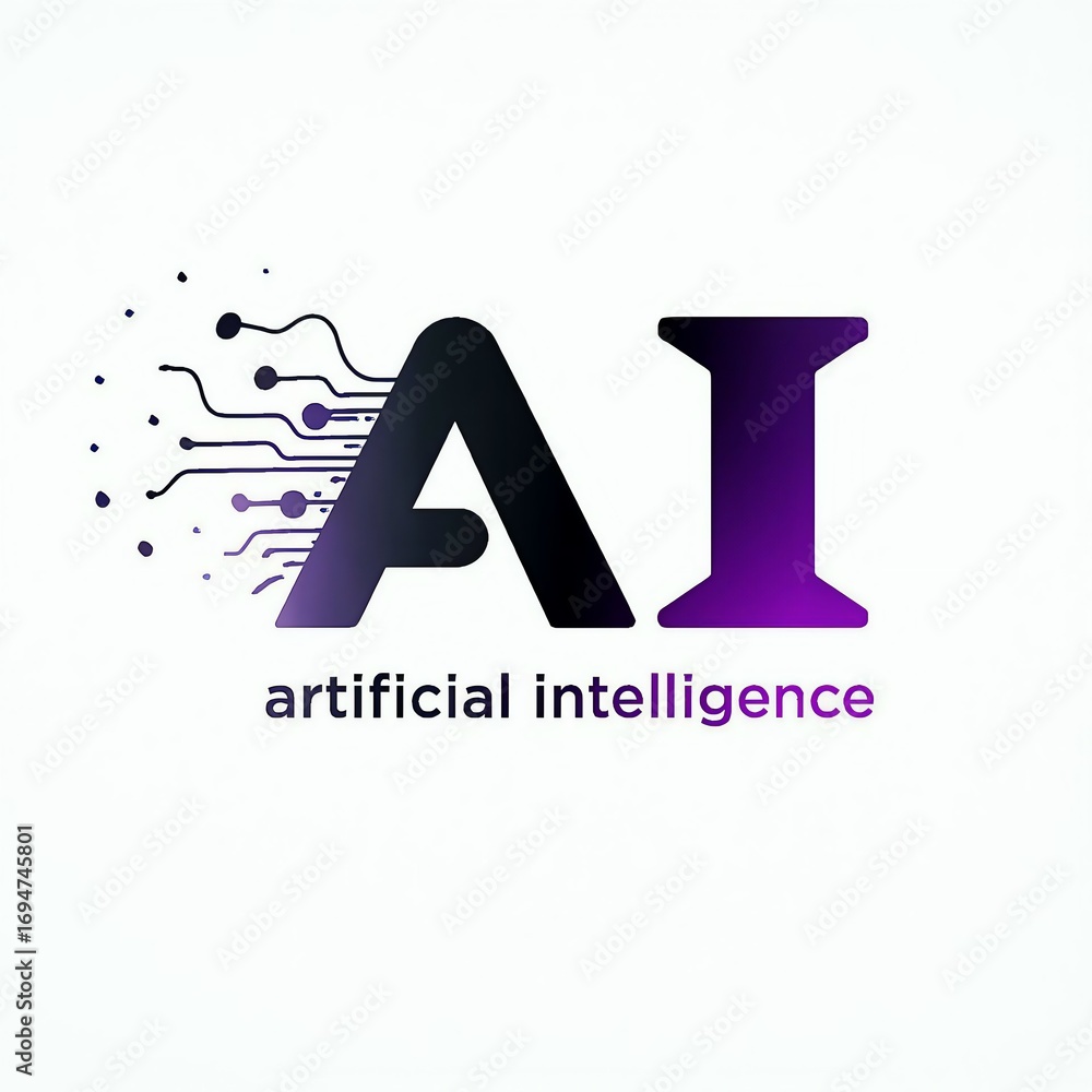 Poster modern artificial intelligence ai logo with digital circuit connections and gradient colors