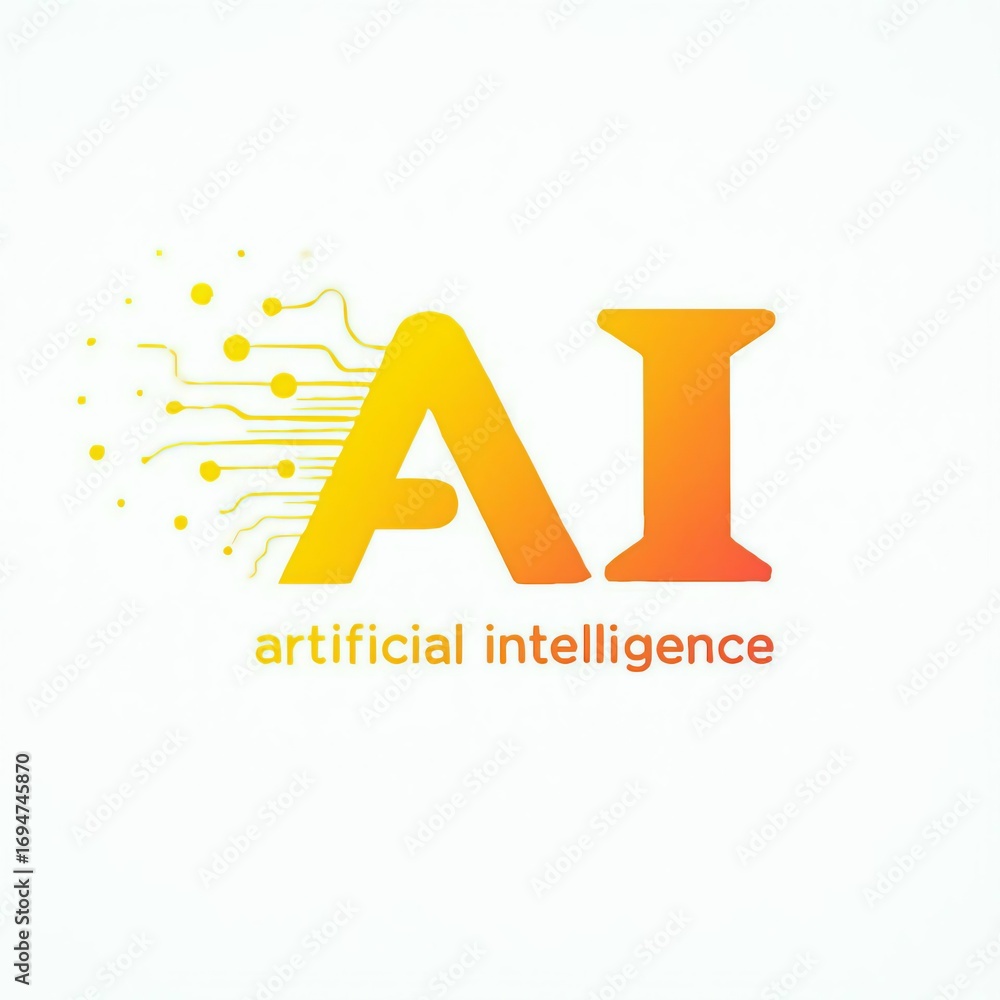 Poster modern ai logo with flowing data streams and the words artificial intelligence