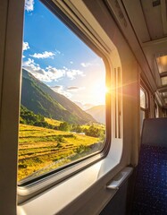 Fototapeta premium View of a valley through a window of a train, travel concept