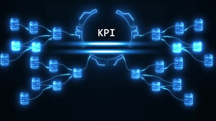 Futuristic K P I network glowing blue neon abstract data flow connections business analytics technology concept - Powered by Adobe