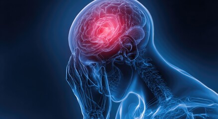 3D medical illustration of a person experiencing a headache