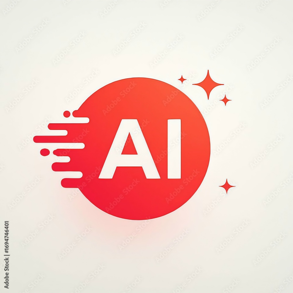 Poster modern red circle with ai text and motion streaks representing artificial intelligence