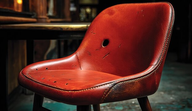 Rustic red leather bar stool