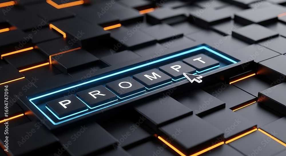 Poster abstract futuristic keyboard with glowing prompt button - ai, technology, digital concept stock phot