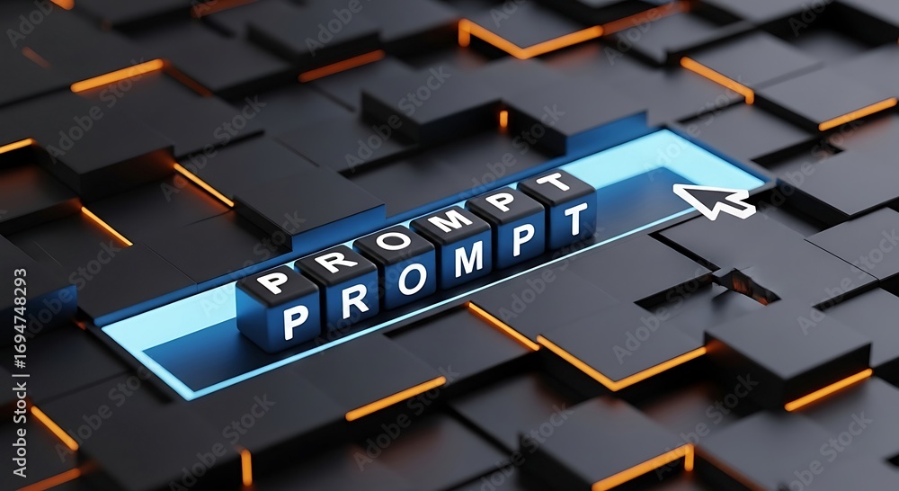 Poster abstract 3d render of prompt blocks on a futuristic tech background. perfect for ai, technology, and