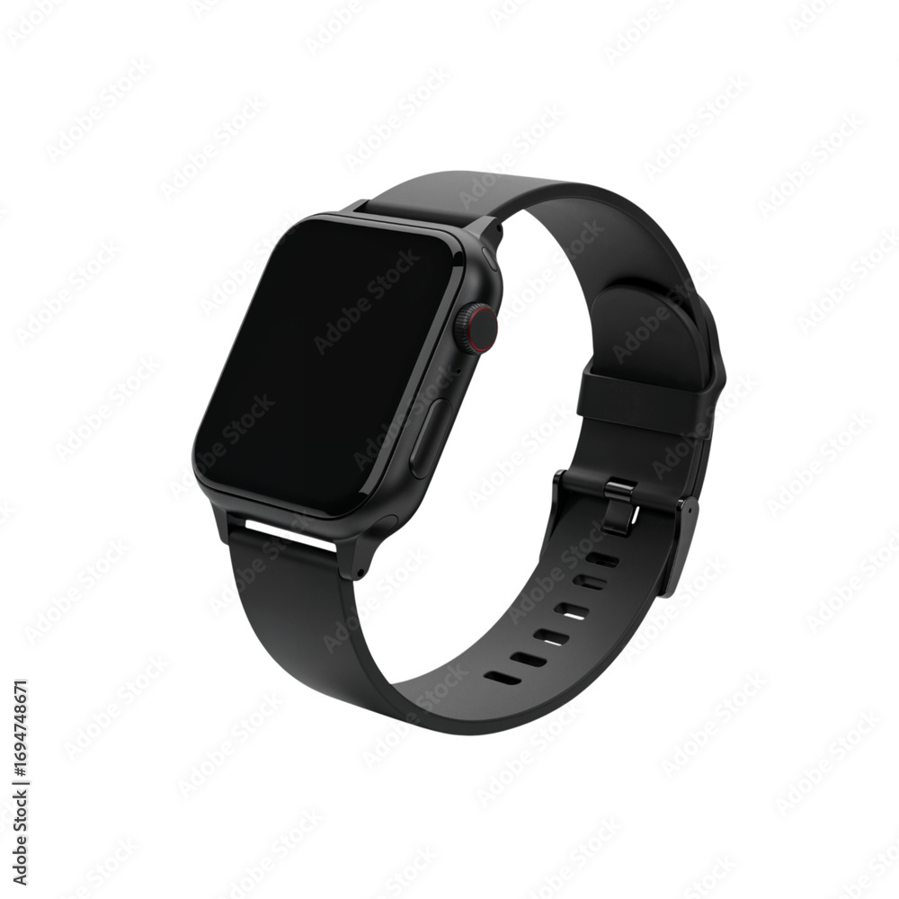 Poster modern smartwatch with a sleek design displaying a black screen transparent background