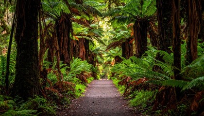 Obraz premium Forest Path Lined with Ferns