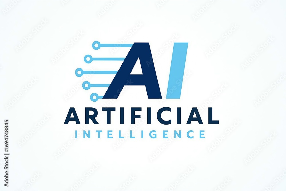 Poster modern ai logo with stylized letters and circuit board elements representing artificial intelligence