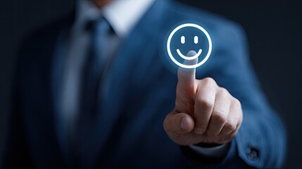 Businessman touching a digital smiley face (1)