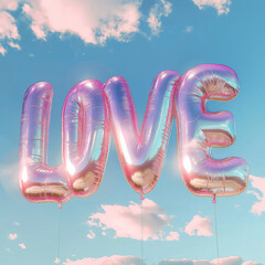 Love  - helium balloons over blue sky