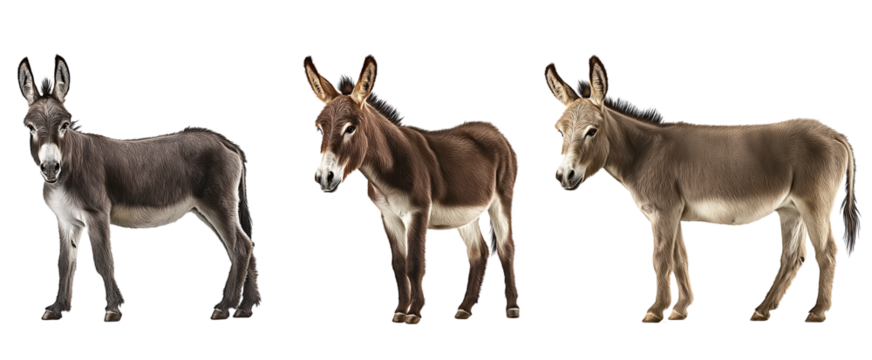 Set of donkey on transparent background, png