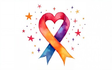 International Day of Charity Watercolor Ribbon, Heart, Stars & Rainbow Design for Social Media. High quality