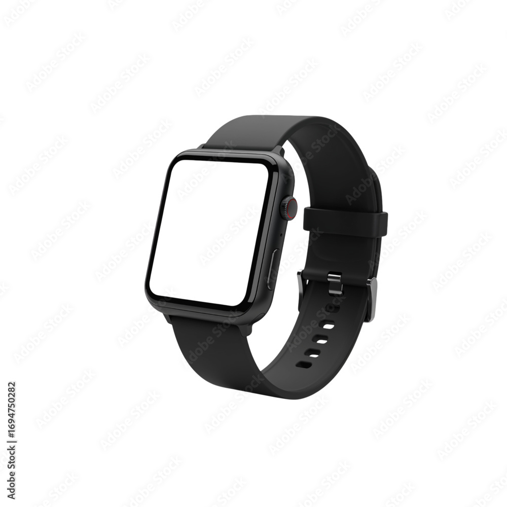 Poster modern smartwatch with black band and dark screen displaying time or fitness data transparent backgr