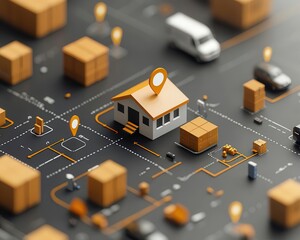 Fototapeta premium Investor managing lastmile delivery hubs in urban areas, Industrial Real Estate Distribution Center, efficient logistics expansion
