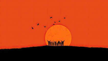 Silhouette figures at sunset