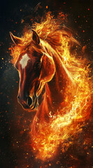 fiery horse on fire